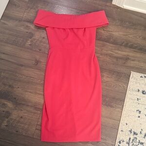 Calvin Klein Off-Shoulder Hot Pink Midi Dress